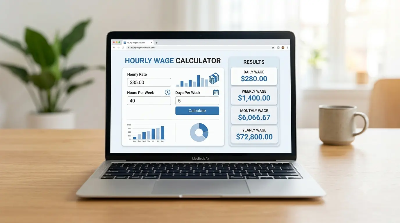 Hourly wage calculator dashboard with wage breakdown fields