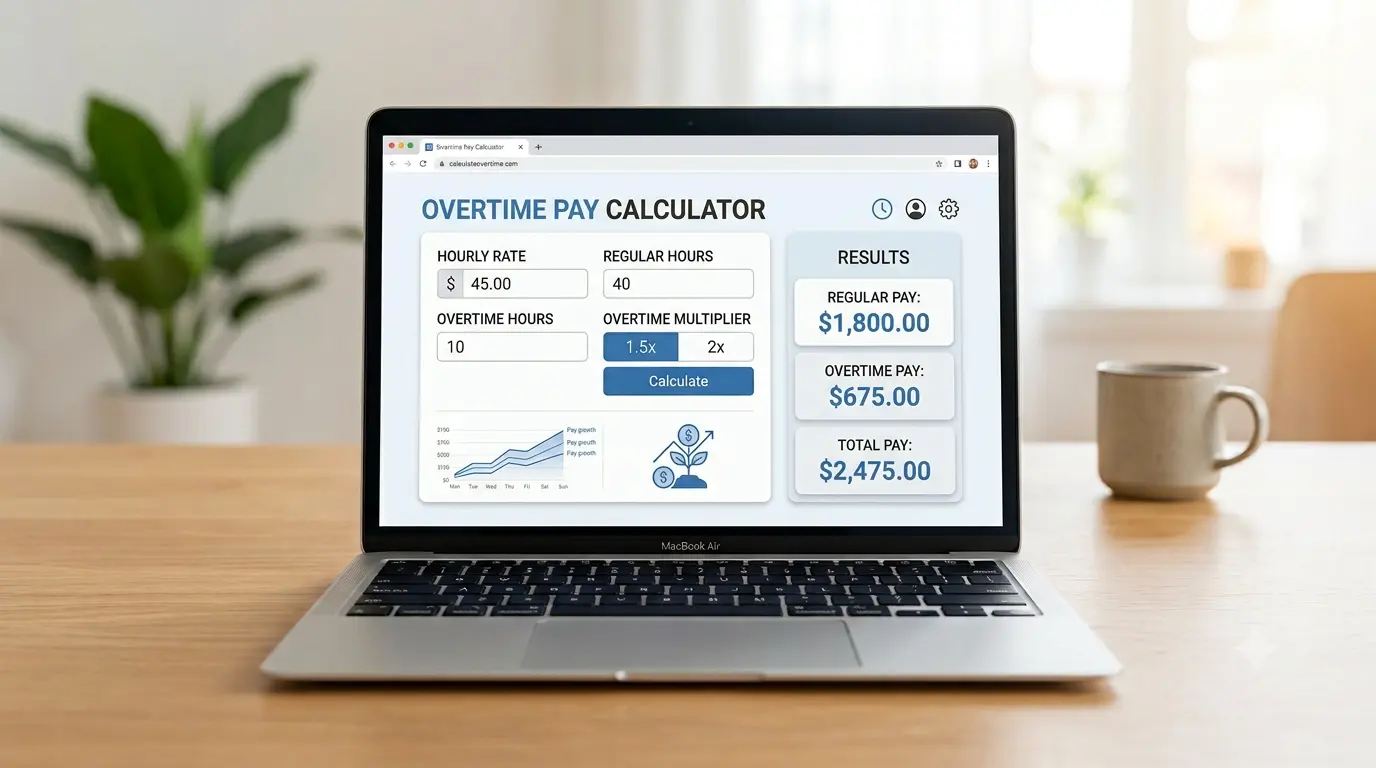 Overtime Pay Calculator dashboard showing regular and overtime earnings