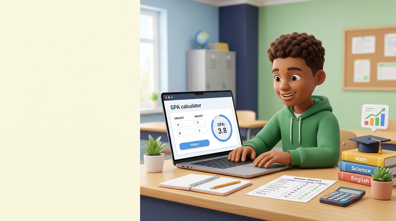 Middle school student using a GPA calculator to estimate grades and academic performance