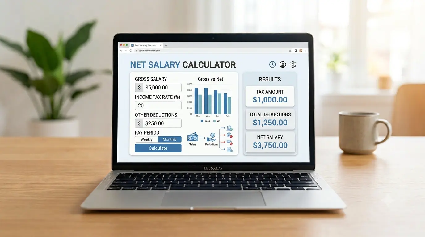 Net Salary Calculator dashboard showing take-home pay after tax and deductions